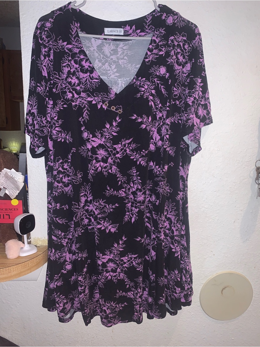 Larace Black Tunic Top with Purple Floral Print